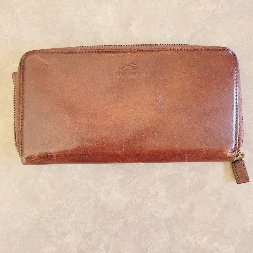Mancini Leather Wallet Clutch‎ Zip Around Continental Brown RFID Clutch Luxury